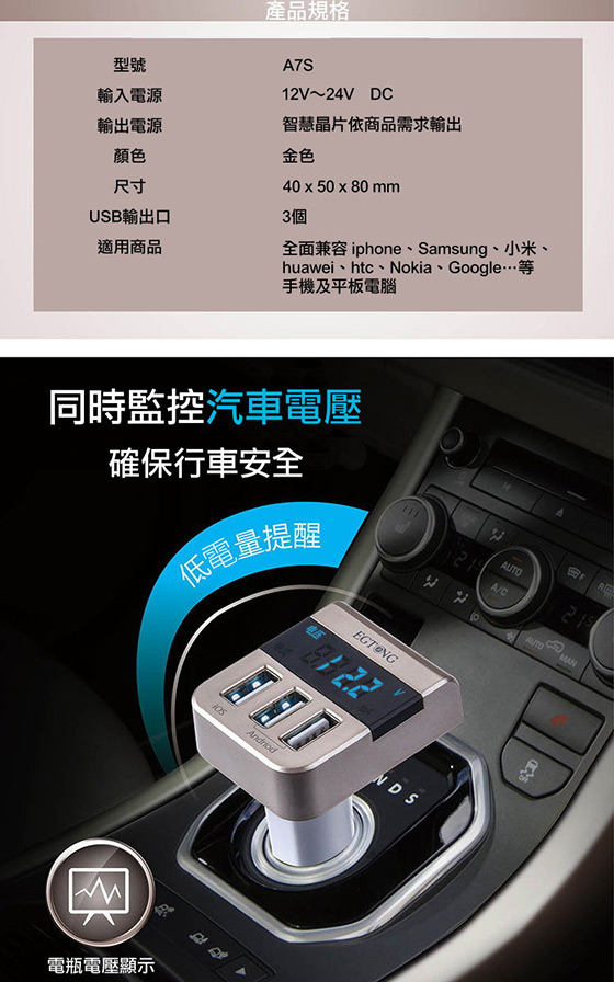 最新一代CPU智慧晶片型USB车用充电器,3C家