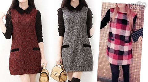 韓款顯瘦毛呢連衣裙