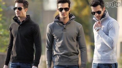 型男假兩件立領針織衫