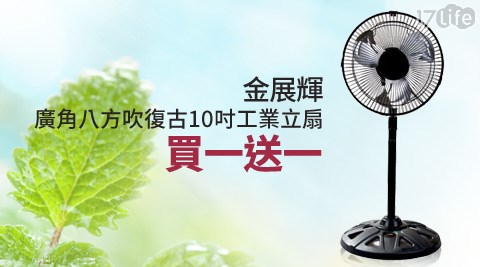 金展輝-台灣製造廣角八方吹復古10吋工業立扇AB-1012(買一送一)  