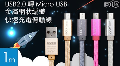 USB2.0轉Micro USB金屬網狀編織快速充電傳輸扁線(1M)