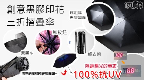 100%抗UV創意黑膠印花三折摺疊傘(IF0020)