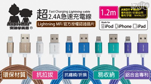 蘋果認證IPHONE2.4A充電立 家 湖州 粽傳輸線(1.2M)