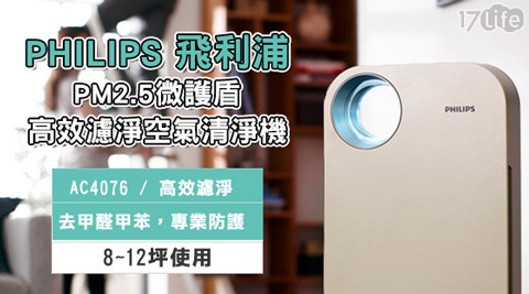 PHILIPS 飛利浦-PM2.5微護盾高效濾淨空氣清淨機(AC-4076)17p 好 康 團購1台