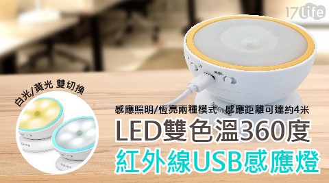 LED雙色溫360度紅外線USB感應燈