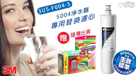 3M-S004淨水器專用替換濾心(3US-F004-5)，好禮加碼送(隨機出貨)：【3M】17650G 無痕廚房收納-菜瓜布收納架小綠促銷包或【3M】8001廚中 和 環球 兒童房擦拭布