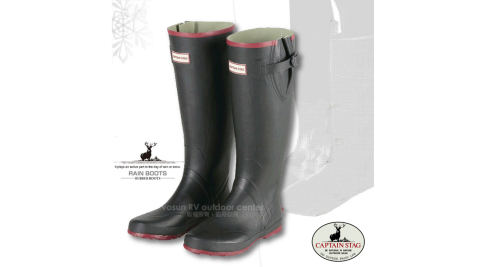【日本鹿牌 CAPTAIN STAG】雨神 超輕量橡膠可調式防水雨鞋(舒適內裡)健行安全雨靴_黑 UX-650/651/652