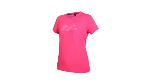 FIRESTAR 女彈性印花圓領短袖T恤-吸濕排汗 慢跑 路跑 上衣 粉紅@DL062-48@