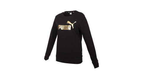 PUMA 女基本系列長袖圓領T恤-歐規 慢跑 圈毛 休閒 上衣 黑金@58689401@