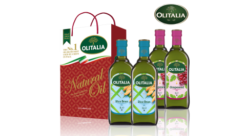 【Olitalia奧利塔】玄米油禮盒1組+葡萄籽油禮盒1組(1000mlx2罐/組;共4罐)