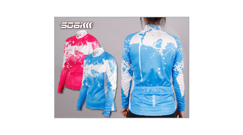 SOGK 蝶戀花女長袖抓絨車衣-吸濕排汗-防寒保暖-自行車衣 單車 藍@1490801@