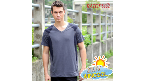 【瑞多仕 RATOPS】WINCOOL 男款 輕量透氣彈性涼感衣.短袖V領T恤.運動休閒衫.排汗衣 /DB8531 鐵灰色