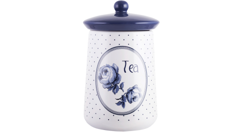《CreativeTops》Katie復古藍茶葉陶製密封罐(圓點白)