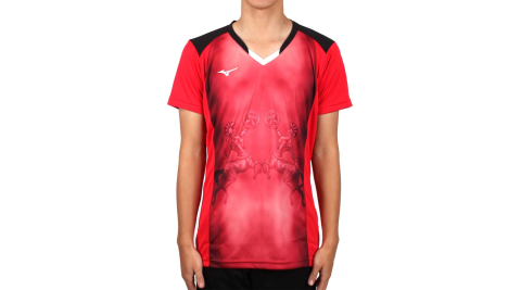 MIZUNO 男排球短袖上衣-2017企業排球聯賽-短T T恤 美津濃 紅黑@V2TA7A3081D@