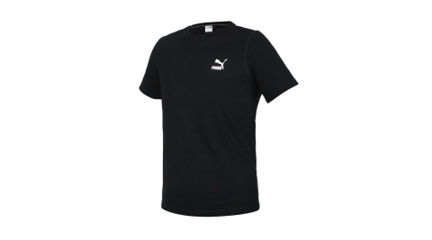 PUMA 男刺繡短袖T恤-歐規 慢跑 休閒 純棉 上衣 黑白@59979501@