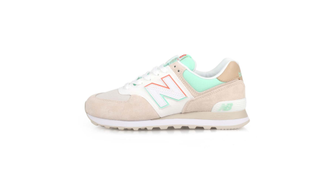 NEWBALANCE 女復古慢跑鞋-574系列 麂皮 N字鞋 NB 淺卡其白綠@ML574SCE@