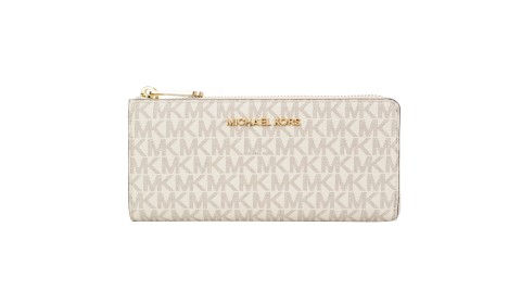 MICHAEL KORS JET SET 滿版L型拉鍊長夾-米