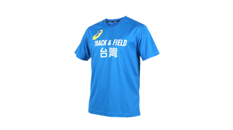 ASICS LOGO TRACK AND FIELD 男短袖上衣-T恤 亞瑟士 藍黃@K11613-43TAF@
