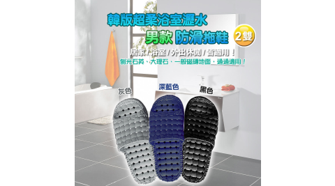 韓版超柔浴室瀝水防滑拖鞋 (男款)- 2雙入