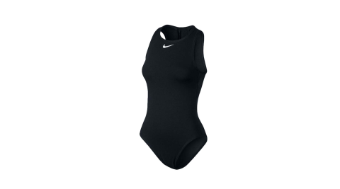 NIKE SWIM 女即頸連身泳衣-連身泳裝 游泳 海邊 黑白@93210-006@