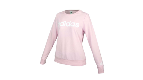 ADIDAS 女圓領長袖T恤-大學T 圈毛 休閒 愛迪達 上衣 粉紅白@GL0721@