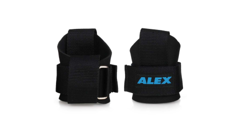ALEX 護腕助力帶-一雙 台灣製 重量訓練 健身 硬舉 舉重 蹲舉 抓舉 健力 黑藍@A-3401@