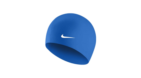 NIKE SWIM 成人矽膠泳帽-游泳 戲水 海邊 沙灘 藍白@93060-494@