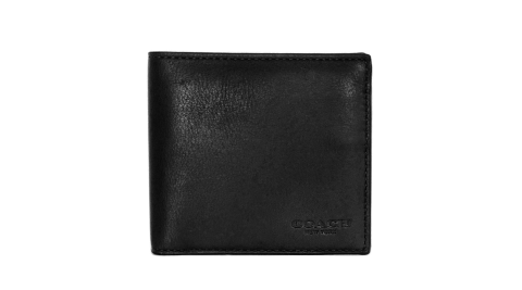 COACH 黑色全皮壓字八卡短夾