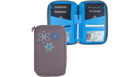 《TRAVELON》Bouquet繡花拉鍊防護證件護照夾(灰)