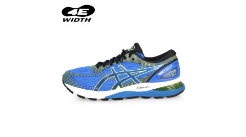 ASICS GEL-NIMBUS 21 男慢跑鞋-4E-路跑 寬楦 亞瑟士 藍螢光綠黑@1011A168-400@