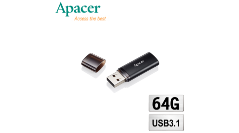 Apacer宇瞻 AH25B 64G 輕巧金屬 USB 3.1 高速隨身碟-霧面黑 