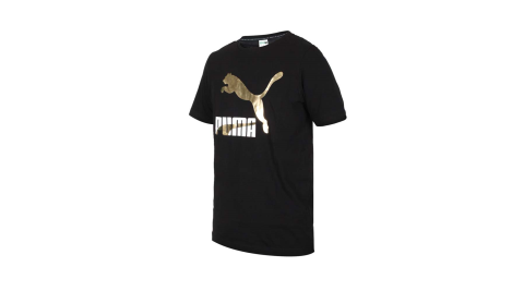 PUMA 男短袖T恤-歐規 慢跑 休閒 純棉 上衣 黑白金@53008901@