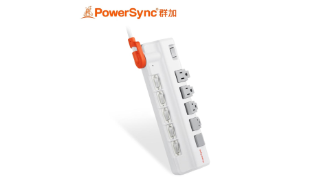 【PowerSync 群加】6開5插防雷擊抗搖擺旋轉延長線1.8M-白〔無USB〕