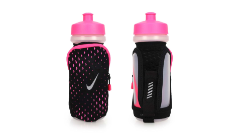 NIKE 輕量跑步手拿水壺20OZ-單車 自行車 慢跑 路跑 運動 訓練 螢光粉黑@NRL93049OS@