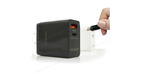 POLYBATT usb-C+QC3.0/18W 雙輸出PD快速充電器 for iphone/ipad系列-黑