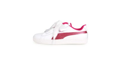 PUMA BASKET HEART COATED GLAM JR女大童休閒運動鞋 白桃紅@36897401@