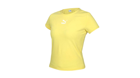 PUMA 女基本系列CLASSICS貼身短袖T恤-歐規 慢跑 休閒 上衣 黃白@59957738@