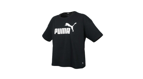 PUMA 女短版短袖T恤-歐規 純棉 休閒 上衣 慢跑 黑白@58686601@