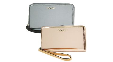 COACH ㄇ型拉鍊鏡面漆皮手拿包(2色)