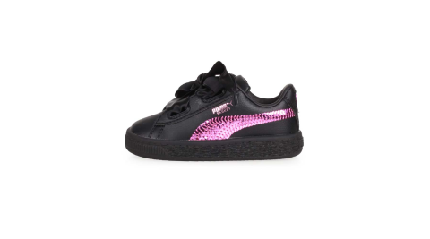 PUMA BASKET HEART BLING INF 女兒童休閒運動鞋-緞帶 慢跑 黑紫@36684901@