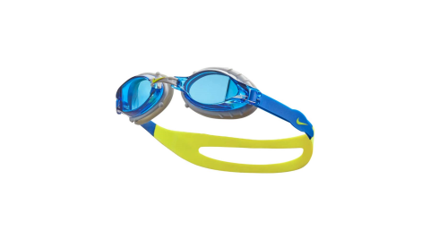 NIKE SWIM 訓練型兒童泳鏡-抗UV 防霧 蛙鏡 游泳 戲水 海邊 沙灘 藍灰芥末綠@NESSA188-400@
