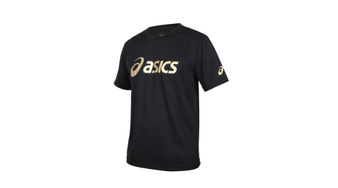 ASICS 男運動排汗T恤-上衣 訓練 慢跑 路跑 台灣製 亞瑟士 黑金@K31415-90@