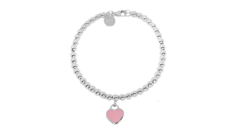Tiffany&Co. Return to Tiffany 經典刻字圓珠純銀手鍊 粉色愛心