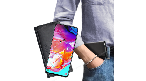 City for 三星 Samsung Galaxy A70 簡約橫式腰掛皮套