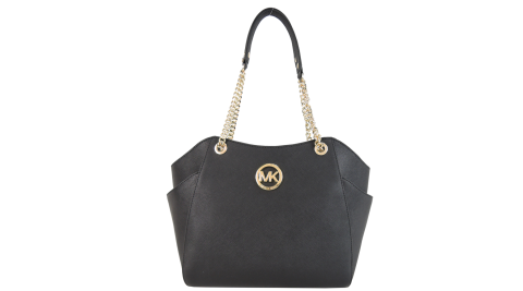 MICHAEL KORS 圓牌鏤空字母鍊帶肩背包-大/黑