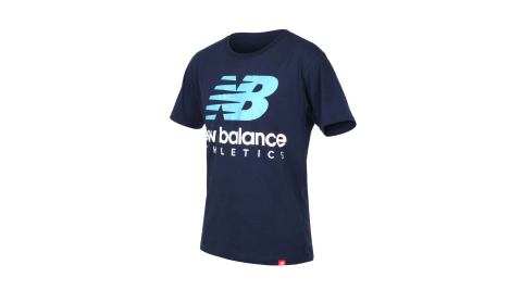NEWBALANCE 男短袖T恤-純棉 慢跑 路跑 短T 丈青水藍白@AMT01528NGO@