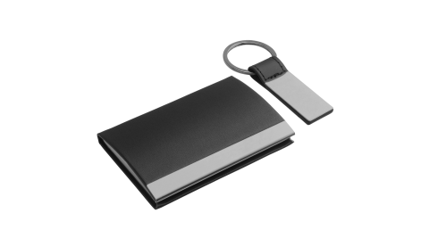 《REFLECTS》鑰匙圈+磁性皮革名片盒2件(黑)