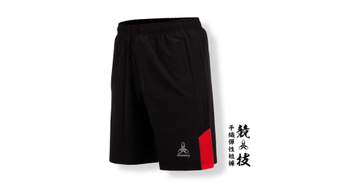 HODARLA 男-競技平織彈性短褲-慢跑 路跑 台灣製 黑紅@3139001@