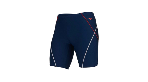 MIZUNO SWIM FITNESS 男五分泳褲-泳裝 四角 平口 游泳 美津濃 丈青紅白@N2JB011586@