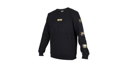 PUMA 男基本系列HOLIDAY長袖圓領T恤-大學T 長T 保暖 刷毛 慢跑 黑金@58185001@